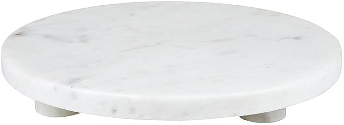 Santa Barbara Design Studio Marble Serving Board Strong Stone Round Footed Tray, 10" Diameter, White