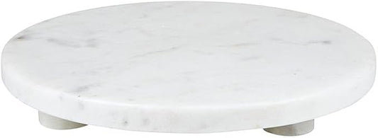 Santa Barbara Design Studio Marble Serving Board Strong Stone Round Footed Tray, 10" Diameter, White
