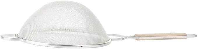 Soro Essentials- 10.25" Stainless Steel Single Coarse Mesh Strainer with Wooden Handle Pan Hook- Single Tinned Coarse Kitchen Food Strainer for Sift Drain Straining Liquids Stocks Sauces Soups Pasta