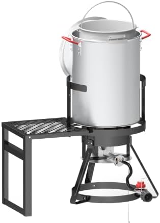 Fire Riot 30Qt Turkey Fryer with Basket, Outdoor Propane Deep Fryers Burner Stand, 50,000BTU Cast Iron Burner, Steamer and Seafood Boiler Set, Black