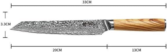 Wakoli Oribu Damascus Meat Knife – 8-Inch Full Tang Kitchen Knife | 67-Layer Professional Damascus Steel with AUS-10 Core | Olive Wood Handle for Enhanced Grip | Sharp & Long Lasting