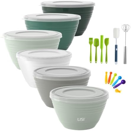 LISI 6 Pack Mixing Bowl Set with Lids, Plastic Bowls for Kitchen, Nesting Salad & Meal Prep Bowls, BPA-Free, Large Storage Bowl with Airtight Lids