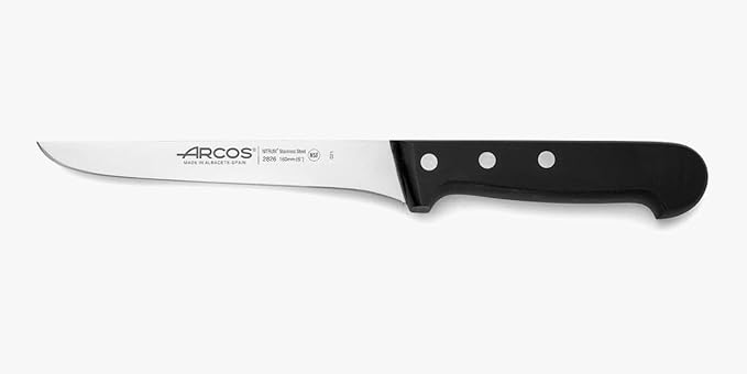 Arcos Boning Knife 6 Inch Nitrum Stainless Steel and 160 mm blade. Professional Butcher Knife to Slice Bones from Meat. Ergonomic Polypropylene Handle. Series Universal. Color Black