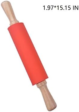 Silicone Rolling Pin Non Stick Surface,Rolling Pins For Baking With Wooden Handle,Dough Roller For Pizza,Bread,French Fondant,dough,Pie Cookie,Handmade Noodles1.97X15.15 (Red)