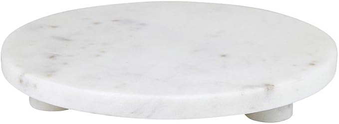 Santa Barbara Design Studio Marble Serving Board Strong Stone Round Footed Tray, 8" Diameter, White