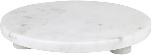 Santa Barbara Design Studio Marble Serving Board Strong Stone Round Footed Tray, 8" Diameter, White