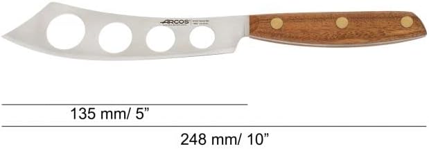 Arcos Cheese Knife set 3 pieces. Nitrum Stainless Steel. Very useful set for irregular pieces of hard cheeses, soft cheeses and creamy cheeses. Handle 100% Ovengkol wood Series Nordika. Color Brown.
