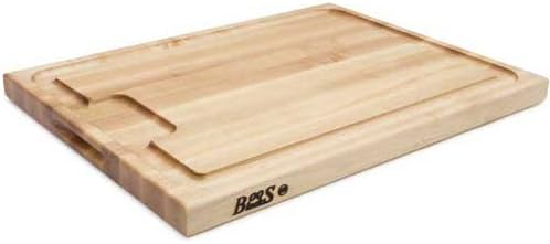 John Boos Aujus Series Rectangular Wooden Maple Cutting Board 24”x18” – 1.5” Thick, 18-lb Reversible Butcher Block with Sloped Juice Groove, Edge-Grain & Finger Grips – Made in the USA