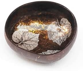 ChezMax Natural Coconut Bowl Mother of Pearl Inlaid Shell Key Bowls for Entryway Table Candy Container Nuts Holder Fruits & Dry Snack Storage Round Handcrafted Bowl for Decoration Yellow