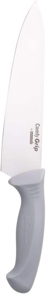 Restaurantware Comfy Grip 8 Inch Chef's Knife 1 Sharp Kitchen Knife - Ergonomic Handle Non-Slip Grip Gray Stainless Steel Cook's Knife Dishwashable Slice Dice Mince or Chop Ingredients