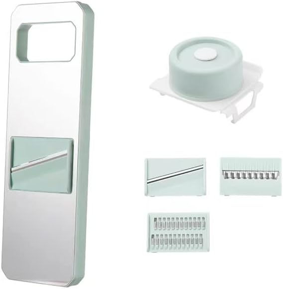 Adjustable Mandoline Food Slicer for Kitchen, Hand Safe Vegetable Shredder with 6 Blades, Vegetable, Potato,Carrot, Onion Stainless Steel Cutter with Anti Slip Pad, Hand Protector (Mint green, 3