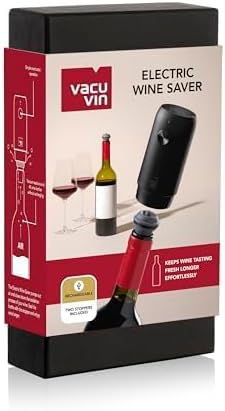 Vacu Vin Electric Wine Saver with 2 Vacuum Bottle Stoppers – Automatic Wine Preserver Pump – Rechargeable Wine Sealer – Airtight Vacuum Seal – Keeps Wine Fresh Longer with One-Touch Operation