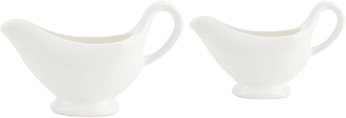 Sewroro 2pcs Ceramic Gravy Boats Sauce Bowls with Handle White Porcelain Serving Bowls for Kitchen Condiments (size 2)