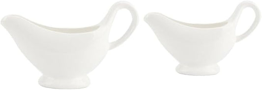 Sewroro 2pcs Ceramic Gravy Boats Sauce Bowls with Handle White Porcelain Serving Bowls for Kitchen Condiments (size 2)