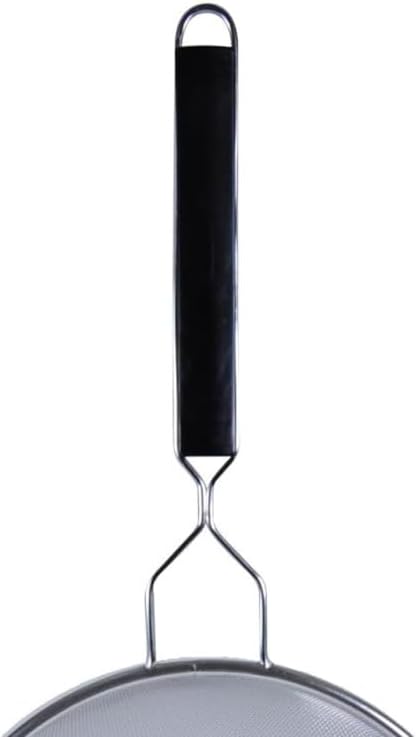 TrueCraftware- 10-Inch Single Medium Mesh Strainer Stainless Steel 10-3/4" Handle Length Black Plastic Handle- Kitchen Utensil Food Strainer Skimmer Spoon for Cooking Sieve Sifters Pasta Fruits