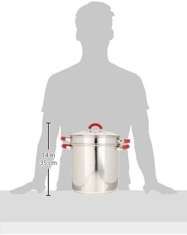 EXCELSTEEL 12 Qt Multifunction Stainless Steel Pasta Cooker with Encapsulated Base, Vented Glass Lid, and Riveted Silicone Covered Handles, 10"D x 13.75"W x 14"H
