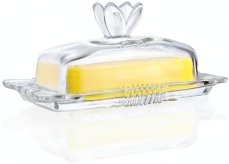 7'' Glass Butter Dish with Lid - Elegant Countertop Butter Container Holds,Clear Butter Keeper for Home Kitchen Decor,Dishwasher Safe