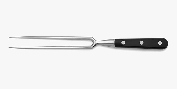 Arcos Forged Carving Fork 7 Inch Nitrum Stainless Steel. 180 mm Blade. Very useful utensil that provides absolute stability for chopping roast meat with a carving knife. Series Riviera. Color Black