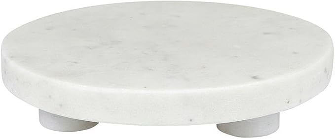 Santa Barbara Design Studio Marble Serving Board Strong Stone Round Footed Tray, 6" Diameter, White