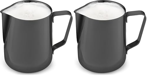 Zulay Milk Frother Cup 350ml/600ml/950ml (12oz/20oz/32oz) - Stainless Steel Frothing Pitcher With Laser-Welded Handle & Precise Measurement Markings - Black - 12oz (Pack of 2)