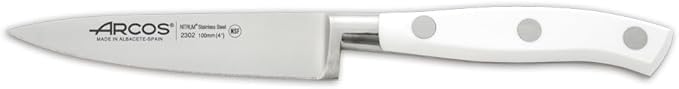 Arcos Forged Knife 4 Inch Stainless Steel. Kitchen Knife for Peeling Fruits and Vegetables. Ergonomic Polyoxymethylene Handle and 100mm Blade. Series Riviera Blanc. Color White
