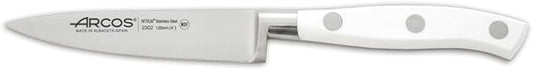 Arcos Forged Knife 4 Inch Stainless Steel. Kitchen Knife for Peeling Fruits and Vegetables. Ergonomic Polyoxymethylene Handle and 100mm Blade. Series Riviera Blanc. Color White