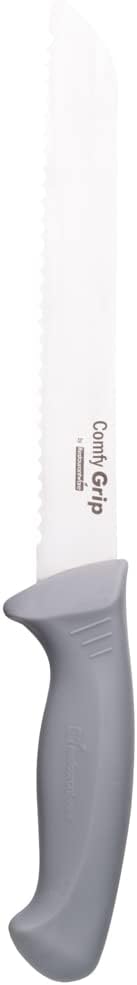 Restaurantware Comfy Grip 8 Inch Bread Knife 1 Sharp Serrated Knife - Ergonomic Handle Non-Slip Grip Gray Stainless Steel Bread Cutting Knife Dishwashable Slice All Types Of Bread