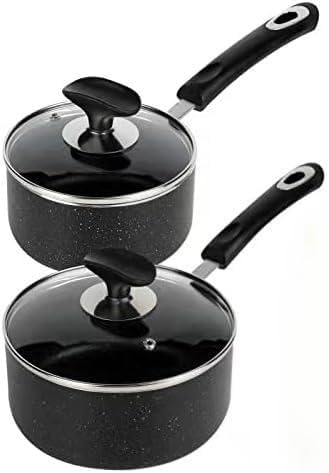 RATWIA Nonstick Saucepan Set - 1 Quart and 2 Quart,Ultra Non Stick Sauce Pan Small Pot with Glass Lid,Great for Home Kitchen Restaurant,Black