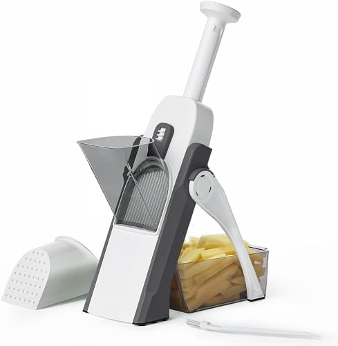 Safety Mandoline Slicer with 7 Blades, Mandoline Food Chopper Vegetable Cutter for Potatoes, Cheese, Apples, Carrots, Onion, Garlic, and More (Gray), large