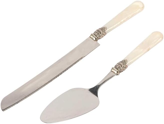 CATHYLIN Wedding Cake Knife and Serve Set, Fancy Hand Craft Italian Style Design, Pearl Pie Knife Server Set, Vintage Silverware,Cake Cutter Set, Cake Knife Gift Set, 2 pcs (champagne)