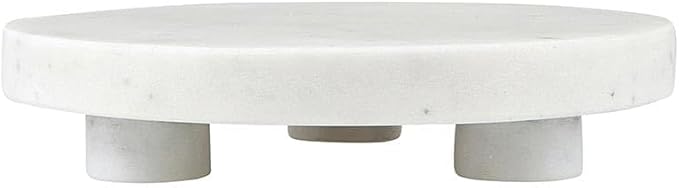 Santa Barbara Design Studio Marble Serving Board Strong Stone Round Footed Tray, 6" Diameter, White
