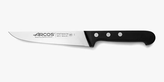 Arcos Kitchen Knife 6 Inch Nitrum Stainless Steel and 150 mm blade. Professional Utilty Knife. Ergonomic Polyoxymethylene POM Handle. Series Universal. Color Black