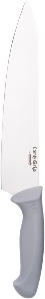 Restaurantware Comfy Grip 10 Inch Chef's Knife 1 Sharp Cooking Knife - Ergonomic Handle Non-Slip Grip Gray Stainless Steel Kitchen Knife Dishwashable Slice Dice Mince or Chop Ingredients