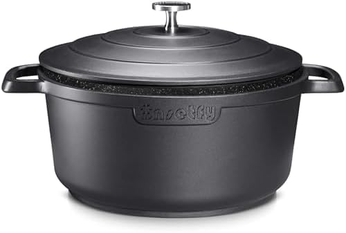 INSETFY Large Dutch Oven Pot with Lid-7.5QT Cast Aluminum Oven Pot with Two Handles Lightweight for Bread Baking Braising and Roasting(Black)