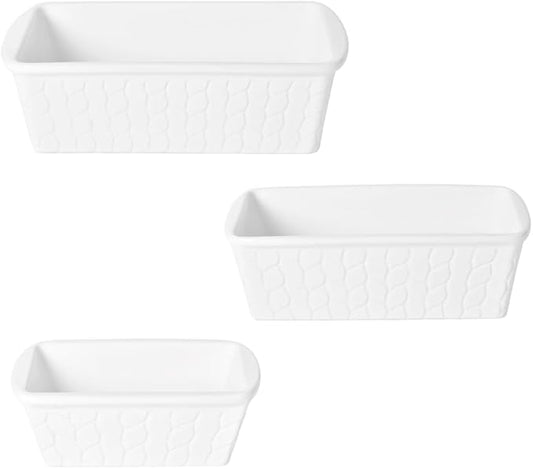 temp-tations by Tara Ceramic Loaf Pan in Carved Willow White, Set of 3 - Small to Large Farmhouse Kitchen Stoneware, Nonstick Ceramic Baking Pan Set, Loaf Pans for Baking Bread, Oven-Safe