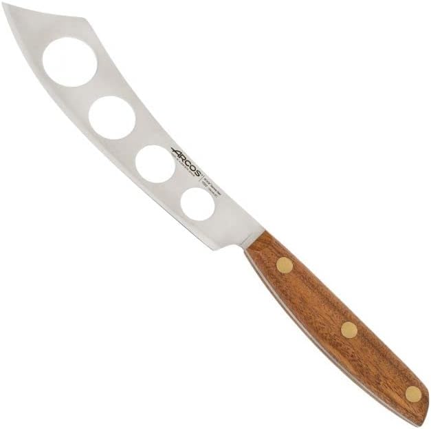 Arcos Cheese Knife set 3 pieces. Nitrum Stainless Steel. Very useful set for irregular pieces of hard cheeses, soft cheeses and creamy cheeses. Handle 100% Ovengkol wood Series Nordika. Color Brown.