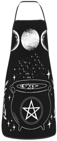 Wicca Star Pentagram Triple Moon Apron Theme Cooking Chef Work Shop Women Men Adult Girl Kid Weavers Baking Decorations Painting Bbq Grilling Kitchen Accessories Party Supplies