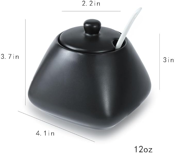FUYU Ceramic Spice Jar Seasoning Box Condiment Pot Sugar Bowl with Lid and Spoon