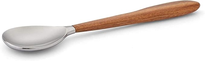 Nambé Curvo Serving Spoon, 13 x 3" Stainless Steel Bowl with Acacia Wood Handle, Modern Tableware Utensil for Serving Side Dishes, Salads, Main Courses, Pasta, Rice & Dinner Parties