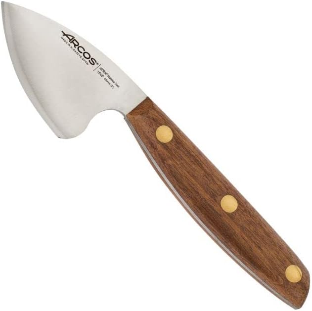 Arcos Cheese Knife set 3 pieces. Nitrum Stainless Steel. Very useful set for irregular pieces of hard cheeses, soft cheeses and creamy cheeses. Handle 100% Ovengkol wood Series Nordika. Color Brown.