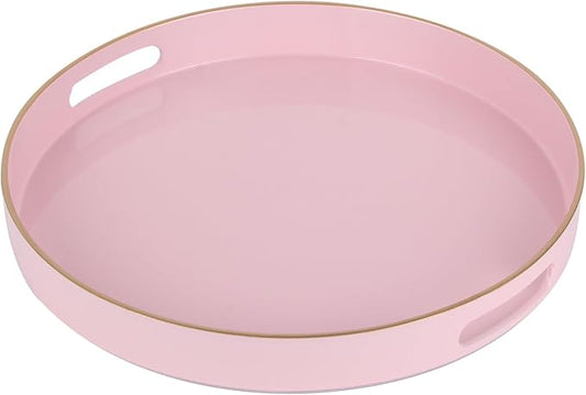 Sturdy Acrylic Serving Tray with Handles-13Inch, Morden Plastic Round Serving Tray for Coffee Table Bathroom, Ottoman, Home Decor (Round - Pink) (Pink, 13" x 13" x 1.4")