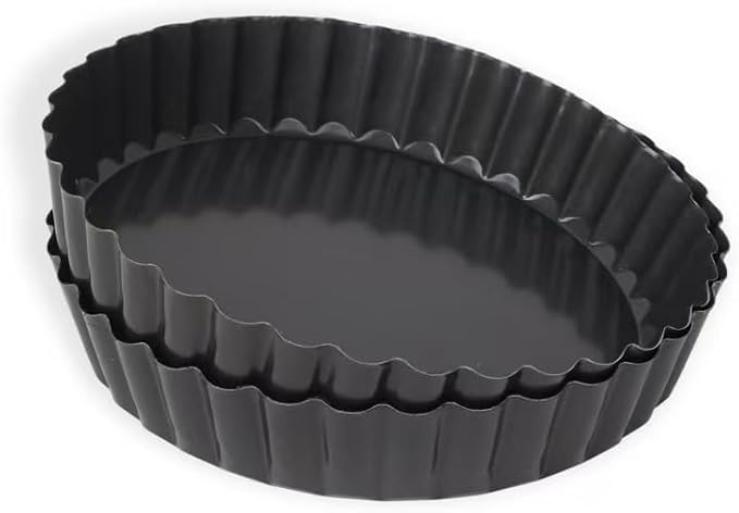 MLHpeak 2 Pack Tart Pan 9 Inch Tart Pan with Removable Bottom, 1.1 Inch Deep Baking Pan