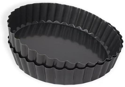 MLHpeak 2 Pack Tart Pan 9 Inch Tart Pan with Removable Bottom, 1.1 Inch Deep Baking Pan