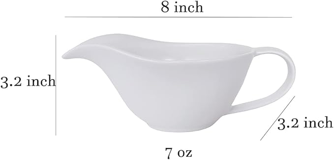 Sizikato Set of 2 Classic Matte Pure White Porcelain Easy Pour Gravy Sauce Boat Creamer Pitcher. 7 Oz