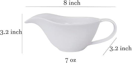 Sizikato Classic Matte Pure White Porcelain Easy Pour Gravy Sauce Boat Creamer Pitcher. 7 Oz