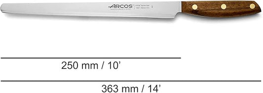 Arcos Slicing Knife | Ham Knife 10 Inch Stainless Steel. Professional Kitchen Knife for Cooking. Ovengkol Wood Handle 100% natural FSC and 250 mm Blade. Series Nordika