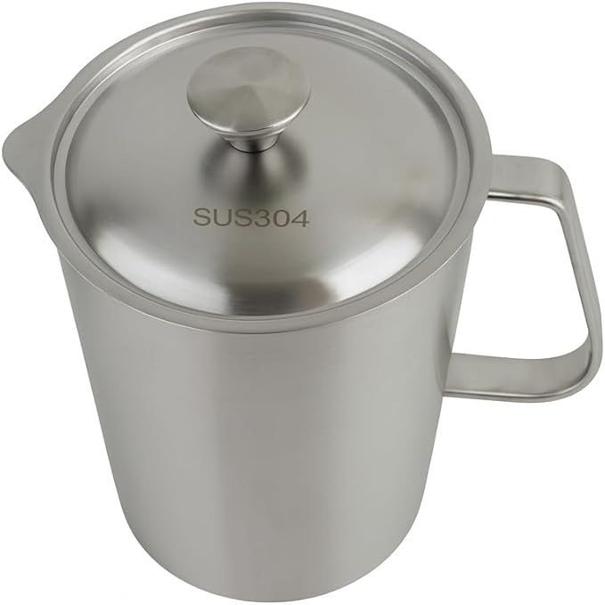 2-Pack 304 Stainless Steel Water Pitcher with Lid, 2L/70oz Metal Pitcher with Lid Wide-Mouth Measuring Cup with Dual-Scale Markings for Mixing, Baking, Coffee, Kitchen Prep