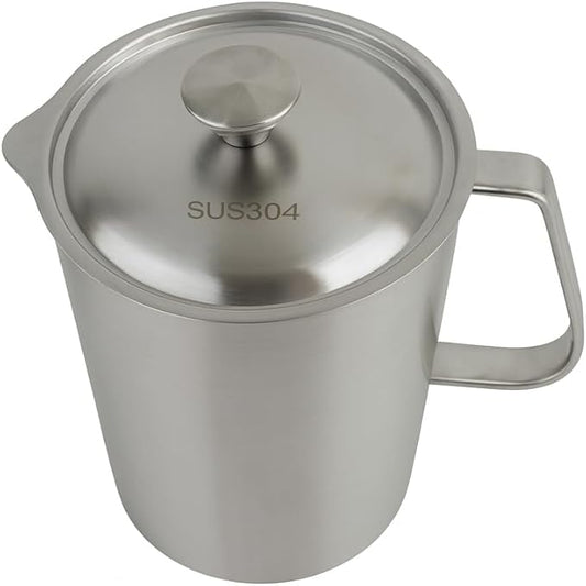 2-Pack 304 Stainless Steel Water Pitcher with Lid, 2L/70oz Metal Pitcher with Lid Wide-Mouth Measuring Cup with Dual-Scale Markings for Mixing, Baking, Coffee, Kitchen Prep