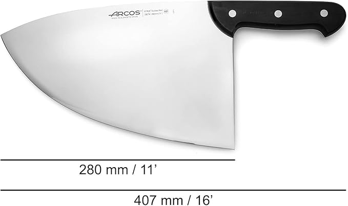 Arcos Cleaver Knife Butcher Knife - Nitrum Stainless Steel 11" Blade - Polypropylene Handle - Silver - Color Identification System - Heavy Duty & Hygienic - Series Universal - Black Color