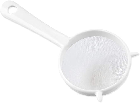 Small White Mesh Kitchen Sifter - Plastic Mesh Strainers Sieve,Colanders and Sieve with Handle for Tea Pasta Flour Rice Fruits Vegetable, Food Strainers